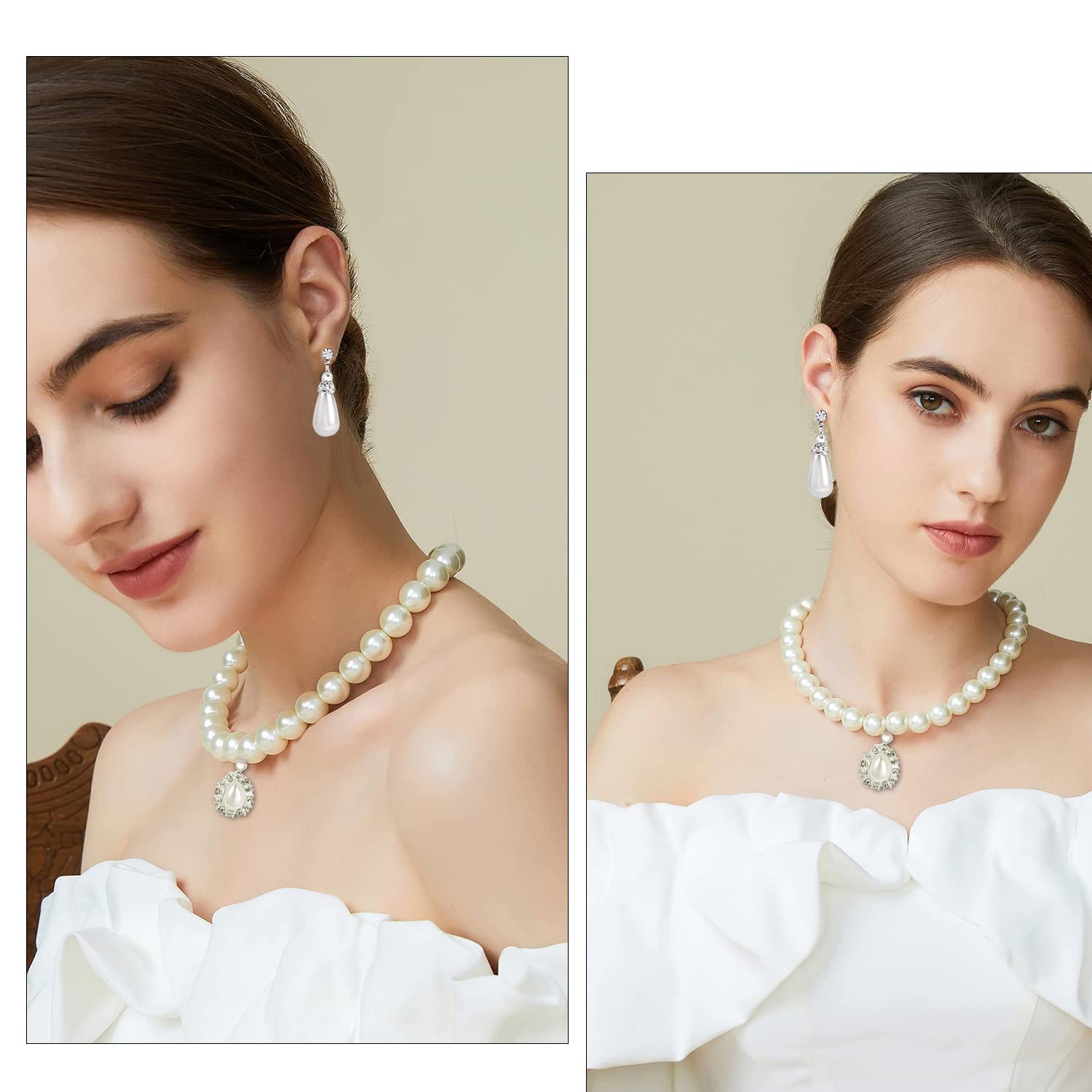 SANNIDHI Pearl Rhinestone Jewelry Set for Women -Necklace&Earring,Raindrop Shape Necklace Earring Suit for Important Occasion Party Gifts SANNIDHI Pearl Rhinestone Jewelry Set for Women -Necklace&Earring,Raindrop Shape Necklace Earring Suit for Important Occasion Party Gifts